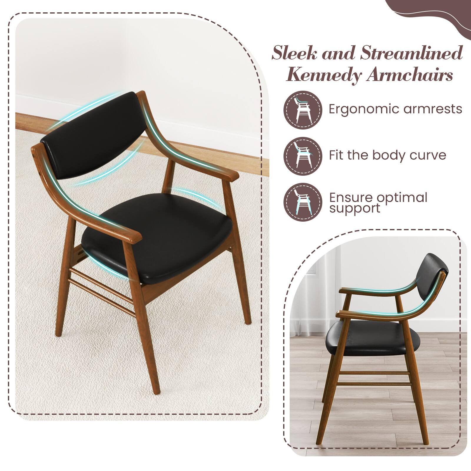 Sleek and Streamlined Kennedy Armchairs

- Ergonomic armrests
- Fit the body curve
- Ensure optimal support