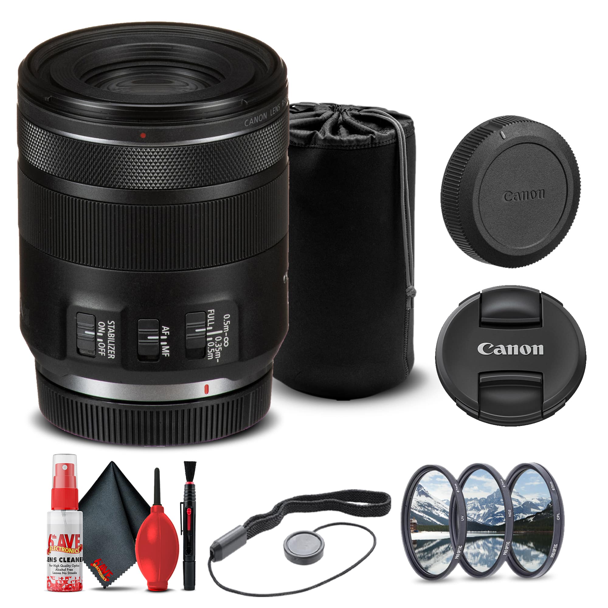 Canon - RF 85mm f/2 Macro IS STM Lens (4234C002) + Filter Kit + Lens Pouch Base Bundle (International Version)