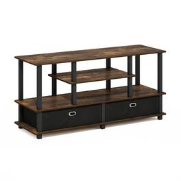 Furinno - JAYA Large TV Stand for up to 55-Inch TV with Storage Bin - Amber Pine/Black/Black