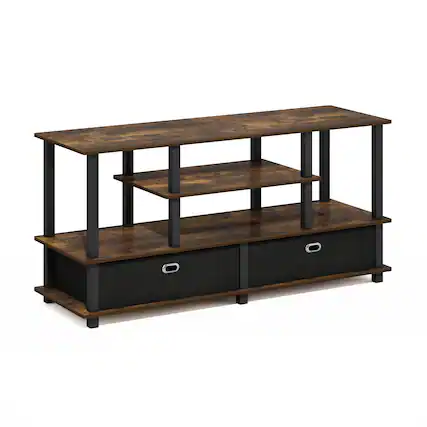 Front. Furinno - JAYA Large TV Stand for up to 55-Inch TV with Storage Bin - Amber Pine/Black/Black.
