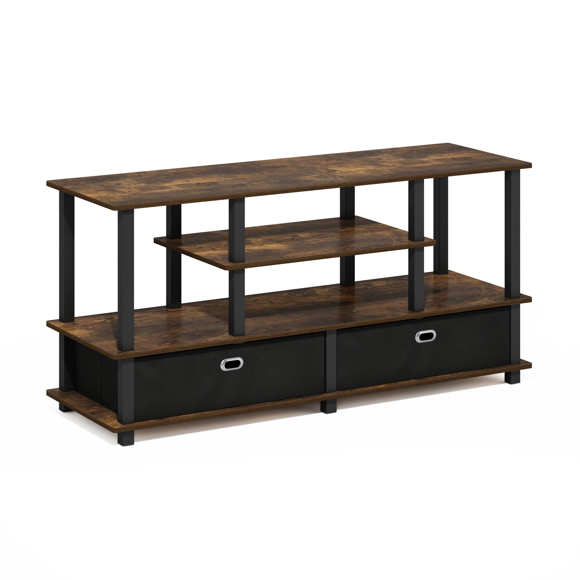 Front. Furinno - JAYA Large TV Stand for up to 55-Inch TV with Storage Bin - Amber Pine/Black/Black.