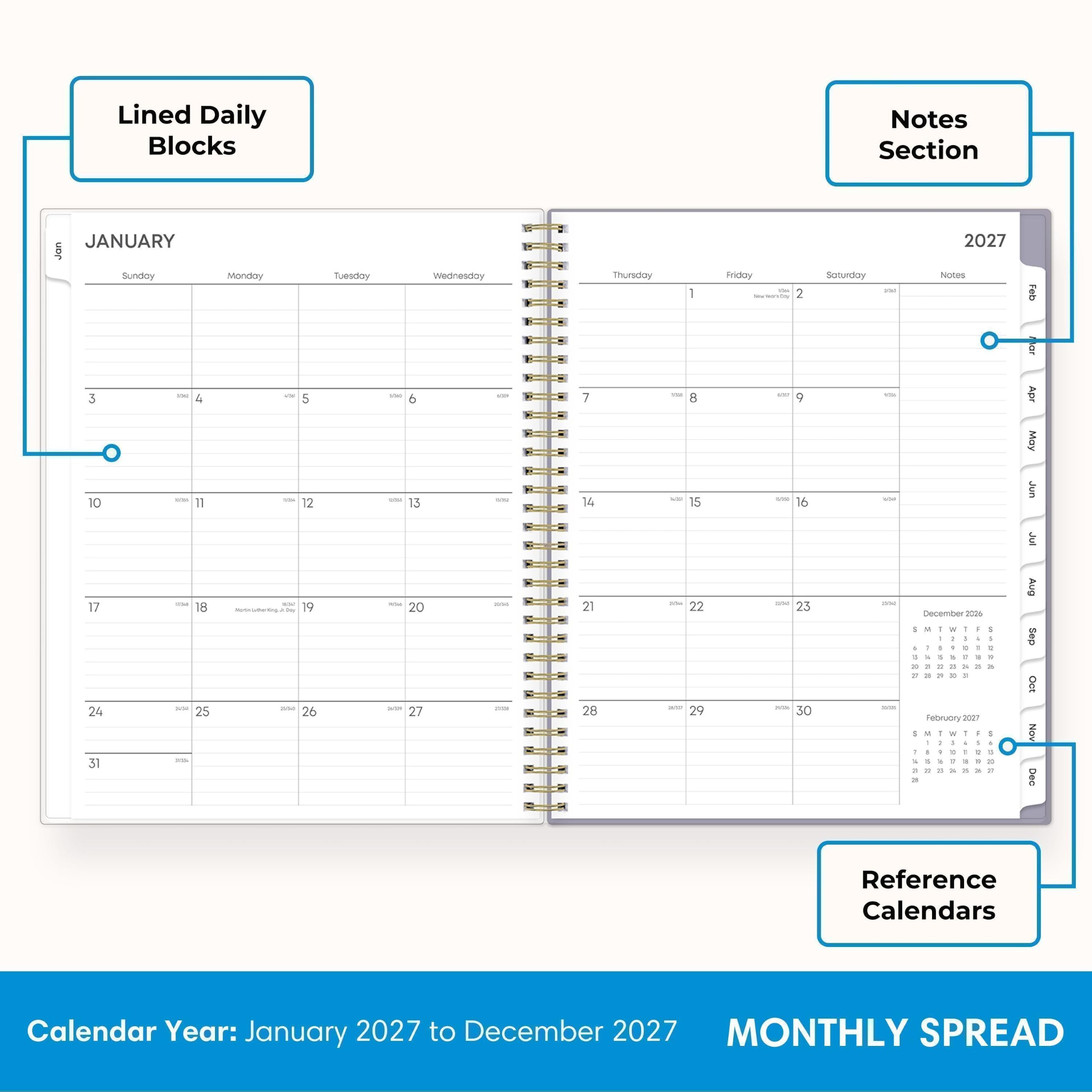 Lined Daily Blocks  
Notes Section  
JANUARY  
Sunday | Monday | Tuesday | Wednesday | Thursday | Friday | Saturday  
1 | 2 | 3 | 4 | 5 | 6 | 7  
8 | 9 | 10 | 11 | 12 | 13 | 14  
15 | 16 | 17 | 18 | 19 | 20 | 21  
22 | 23 | 24 | 25 | 26 | 27 | 28  
29 | 30 | 31  

February 2027  
1 | 2 | 3 | 4 | 5 | 6 | 7  
8 | 9 | 10 | 11 | 12 | 13 | 14  
15 | 16 | 17 | 18 | 19 | 20 | 21  
22 | 23 | 24 | 25 | 26 | 27 | 28  

March 2027  
1 | 2 | 