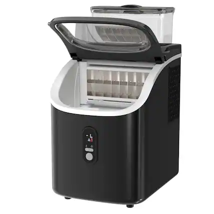 Front. LHRIVER - 28lbs/Day Ice Maker Countertop, 1.5+0.5L Large Water Tank, Cube Ice, Self-Cleaning, Timer, Customizable Ice Making Time - Black.