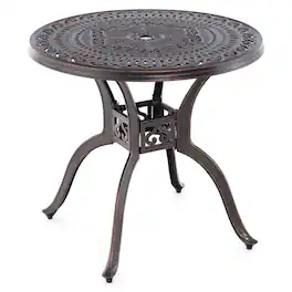 Kadyn - Modern Style Aluminum Round with Umbrella Hole Coffee Table for Patio Use - Brown