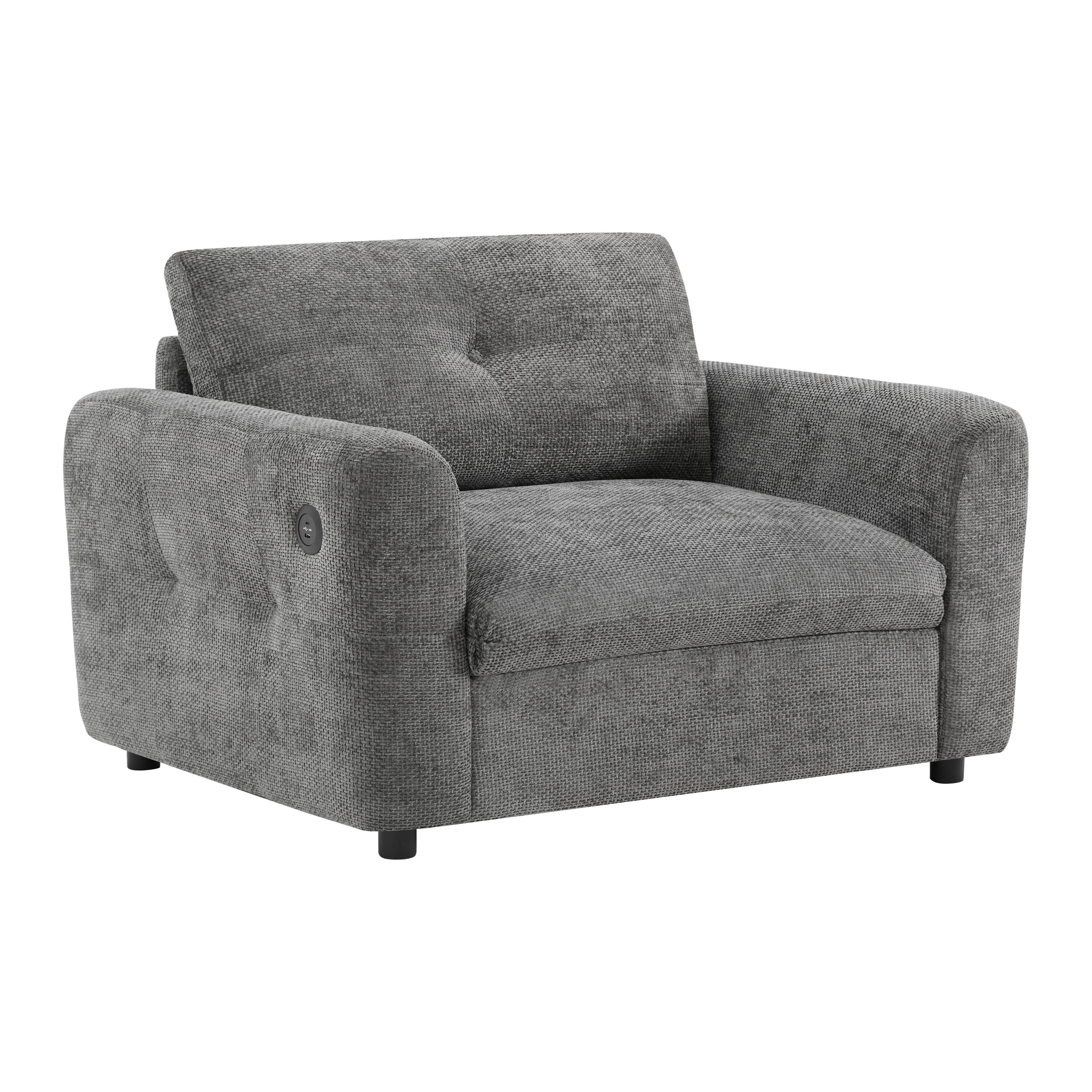 Alt View 8. Tiramisubest - Chenille Single Sofa,Armchair with Wide Seat,Dual-port Charger,Pull-line Tufted Design & High-density Foam,Grey - Gray.