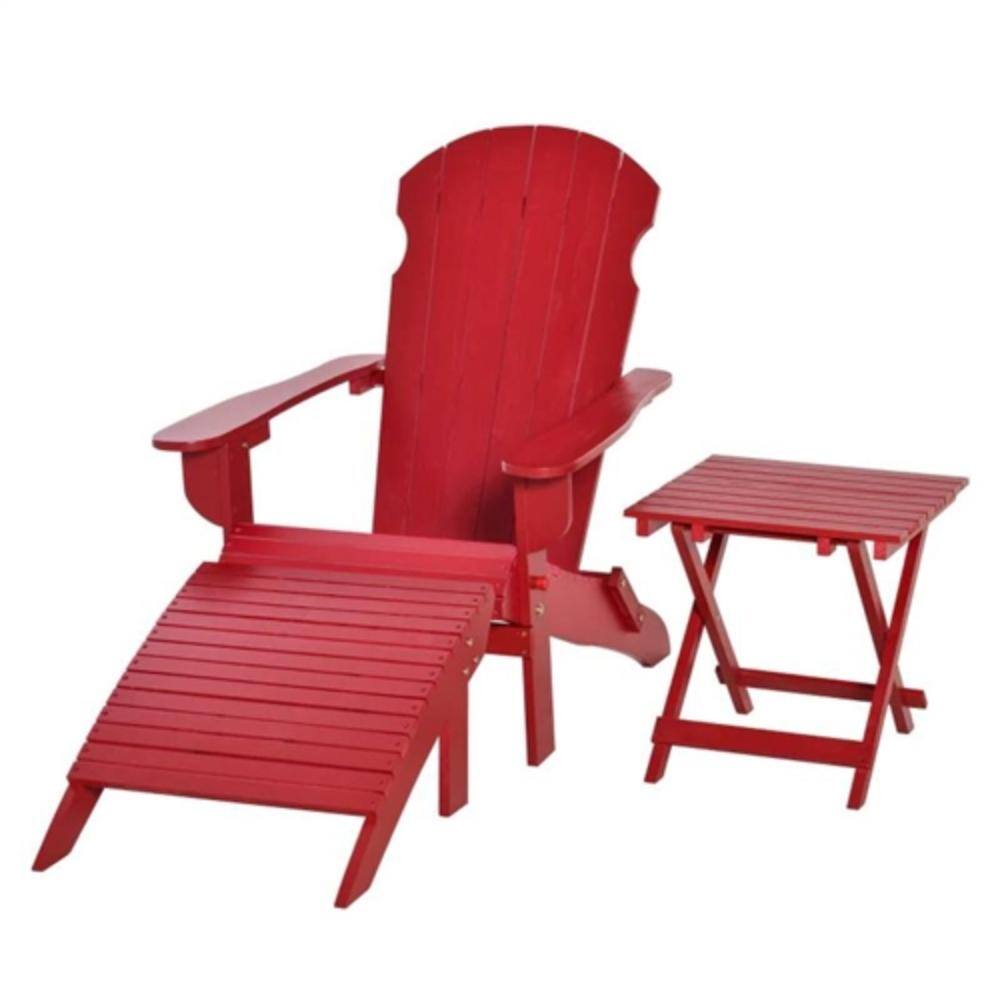Front. Hivvago - 3-Piece Folding High-back Adirondack Chair Ottoman and Side Table - Red.