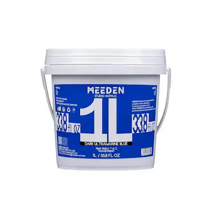 NEEDEN FOR MEEDEN STUDIO ACRYLIC HENYOUTY va.ces INSISTY MEEDEN Studo Apyla in poricitaty ONMULTRE sulted work dimersion SURFACES e con be dane-a other MEEDEN AP performs ocherent and 10g fl OZ 1L 3338 HIGH DARK UL TRAMARINE BLUE ARD. PB29 PBIS:3 " SUPPLY CO.LTD. TRANSPARENT Service.help@help@meeden-art.com 1L / 33.8 FL OZ