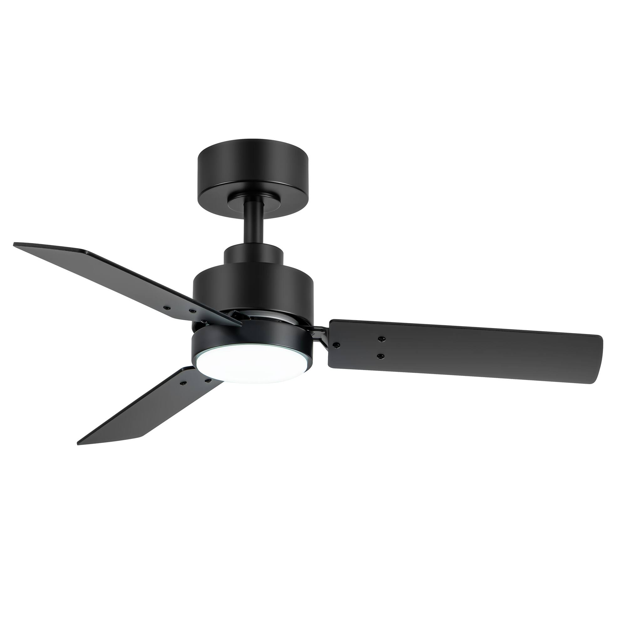 Angle. Breezary - 36'' Ceiling Fan, 3-Color Light, 3 Dual-Finish Plywood Blades, DC Motor, 6-Speed Remote Control, 5-Inch Downrod - Matte Black and Dark Wood Grain + Light Wood Grain.