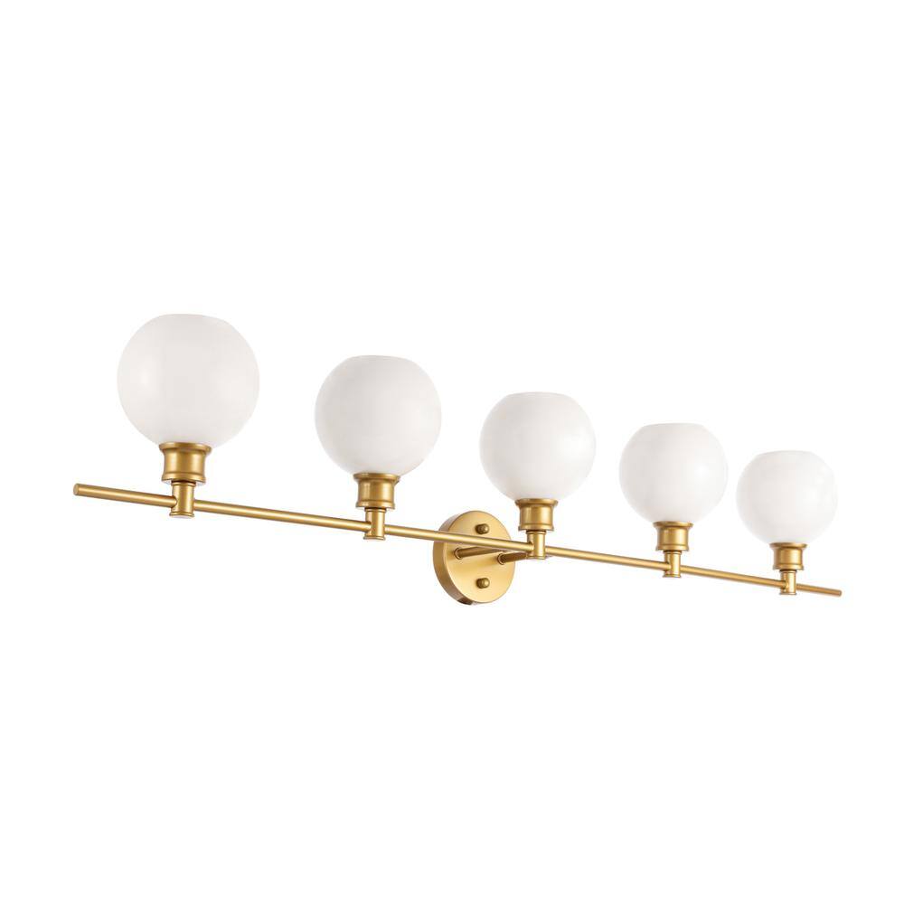 Alt View 3. Living District - Collier 5 light Brass and Frosted white glass Wall sconce - Brass And Frosted White Glass.