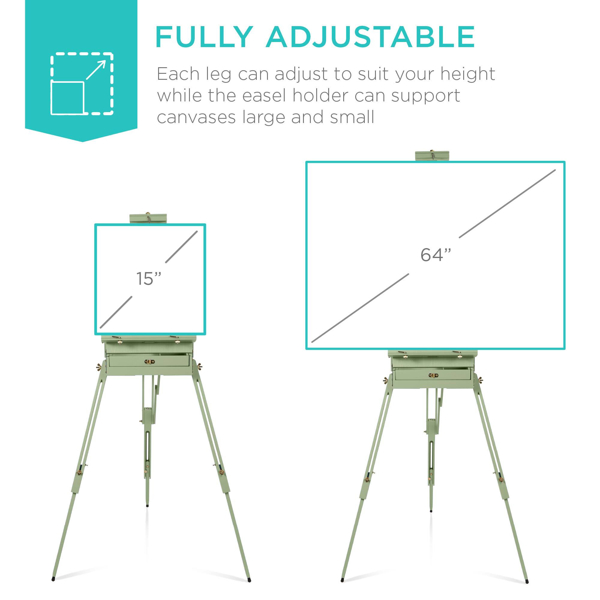 FULLY ADJUSTABLE  
Each leg can adjust to suit your height while the easel holder can support canvases large and small  
15" 64"