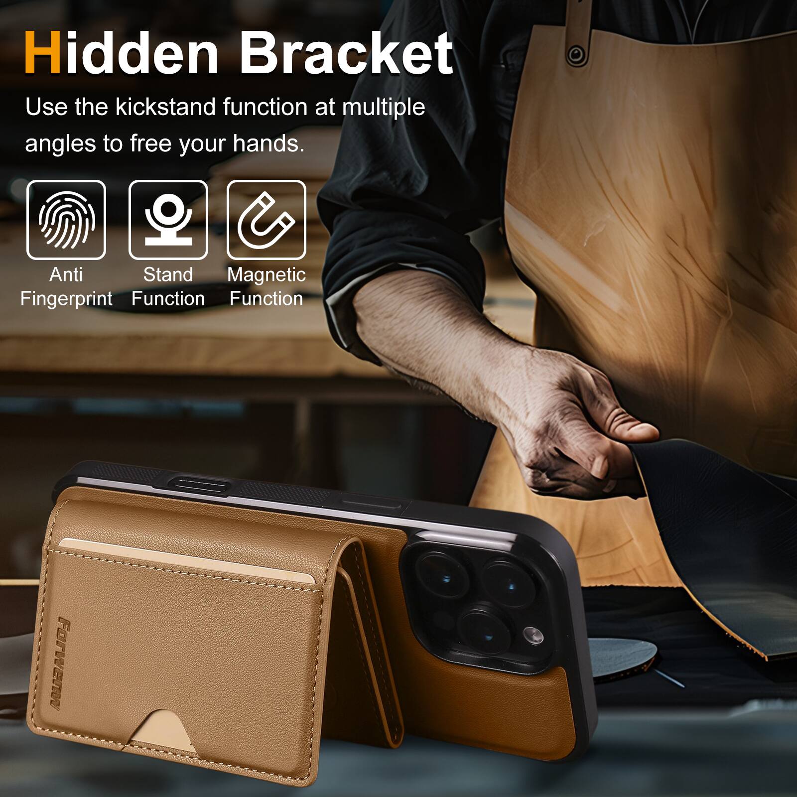 Hidden Bracket

Use the kickstand function at multiple angles to free your hands.

- Anti Fingerprint
- Stand Function
- Magnetic Function