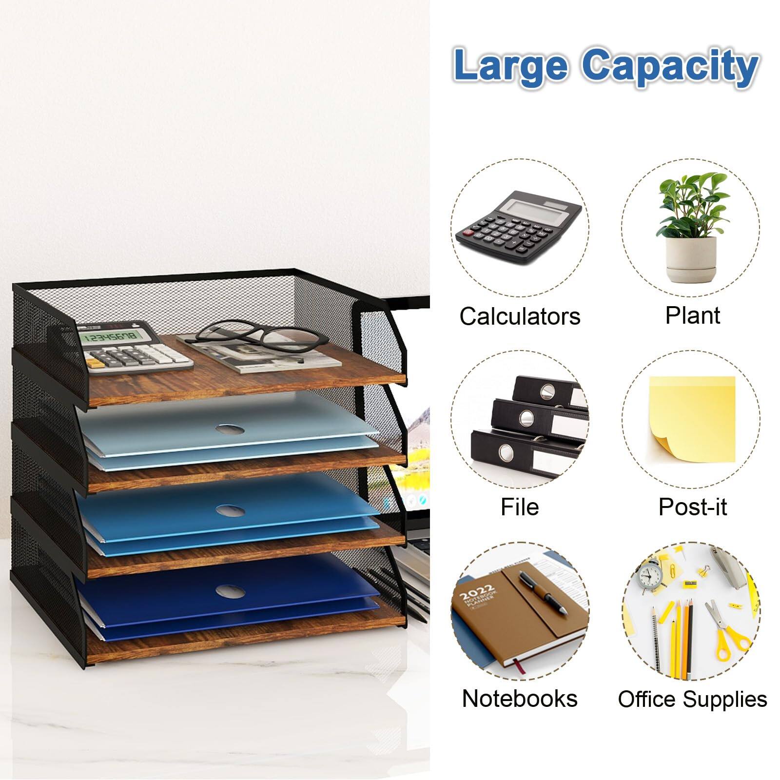 Dapper Styles 4 tier Stackable Paper Tray Metal Mesh Desktop Organizer ...