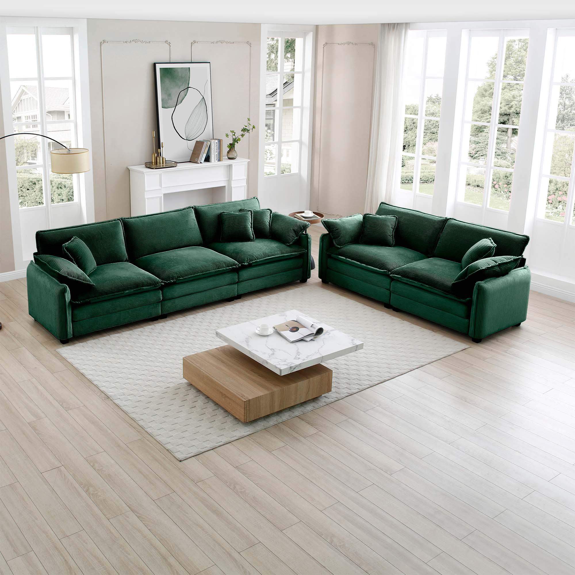 Back. LOVMOR - Family sofa set Deep Seat Sofa Warm Sofa for Home Cinema and Living Room One 2Seater Sofa and One 3Seater SofaGreen - Green.