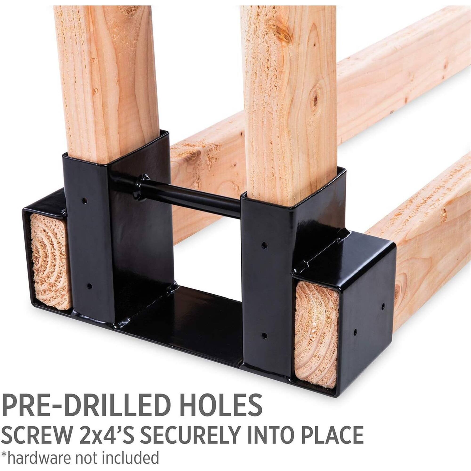 PRE-DRILLED HOLES  
SCREW 2x4'S SECURELY INTO PLACE  
*hardware not included