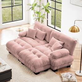 DOMETOUR - Cloud Couch Chenille 2 Seater sofa with 2 Lumbar pillows and 2 throw pillows Upholstered Wide Arm Sofa with 2 Ottomans - Chenille Pink