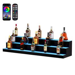 VEVOR - LED Lighted Liquor Bottle Display, 3 Tiers 48 Inch Commercial Illuminated Home Bar Shelf, 3 Steps Whiskey Rack Stand - White/Black