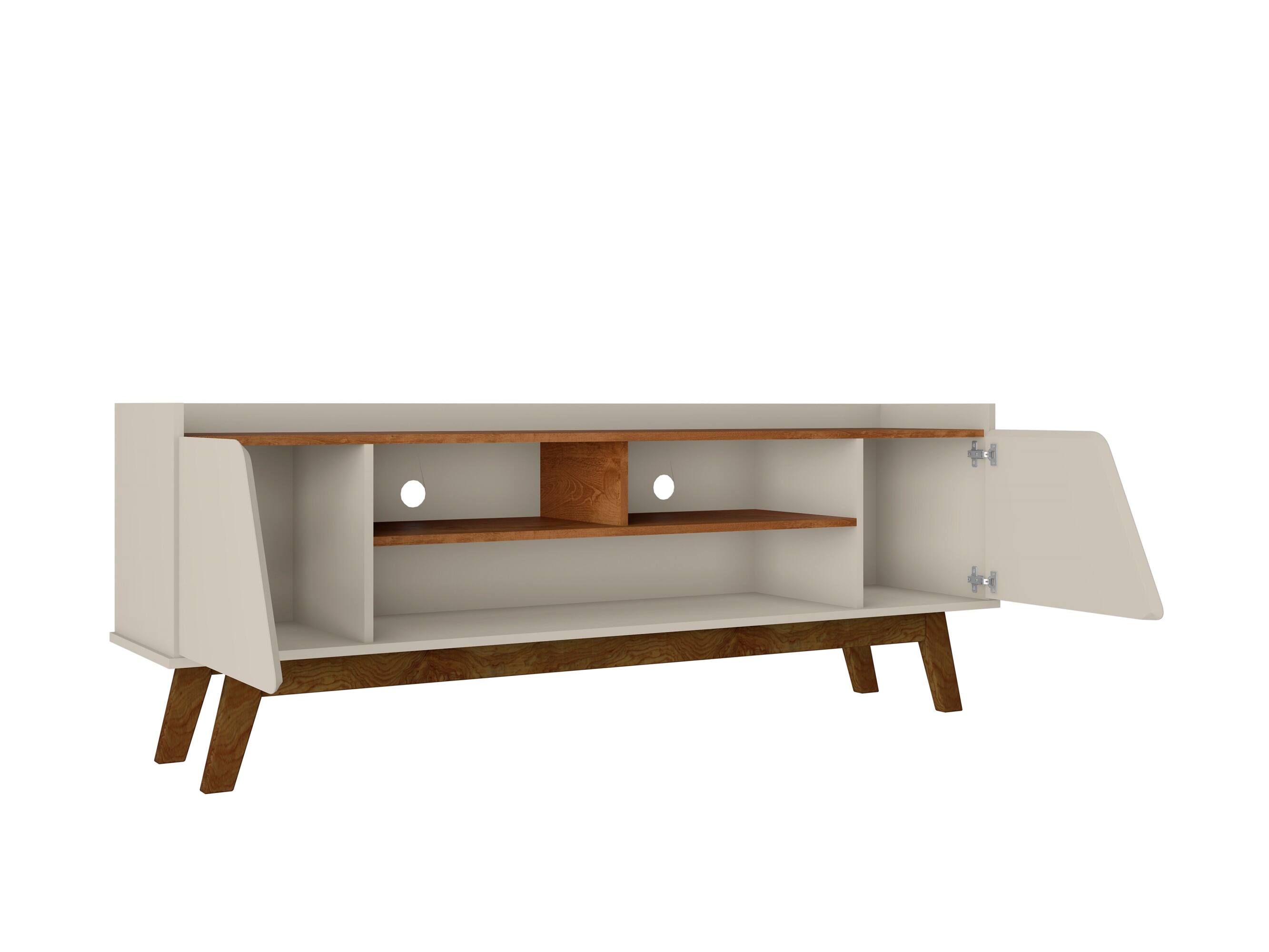 Alt View 1. Manhattan Comfort - Marcus Mid-Century Modern 63" TV Stand in Off White and Brown - Off White and Brown.