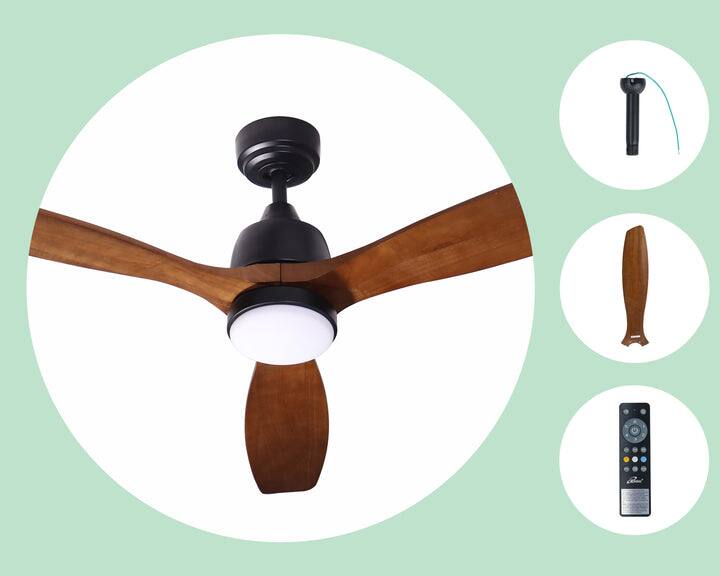 Alt View 1. iLIVING - 60" 6-Speed 3-Blade Wood Ceiling Fan with LED Light & Remote, Reversible DC Motor, 3 Color Light, Indoor/Outdoor - Walnut.