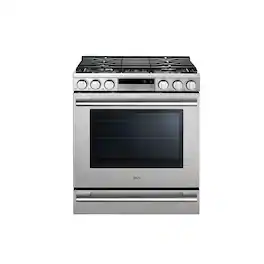 SKS - 30-inch 6.3 Cu. Ft. Smart Slide-in Gas Convection Range with RapidHeat and Steam Cleaning, 5 Burners - Stainless Steel