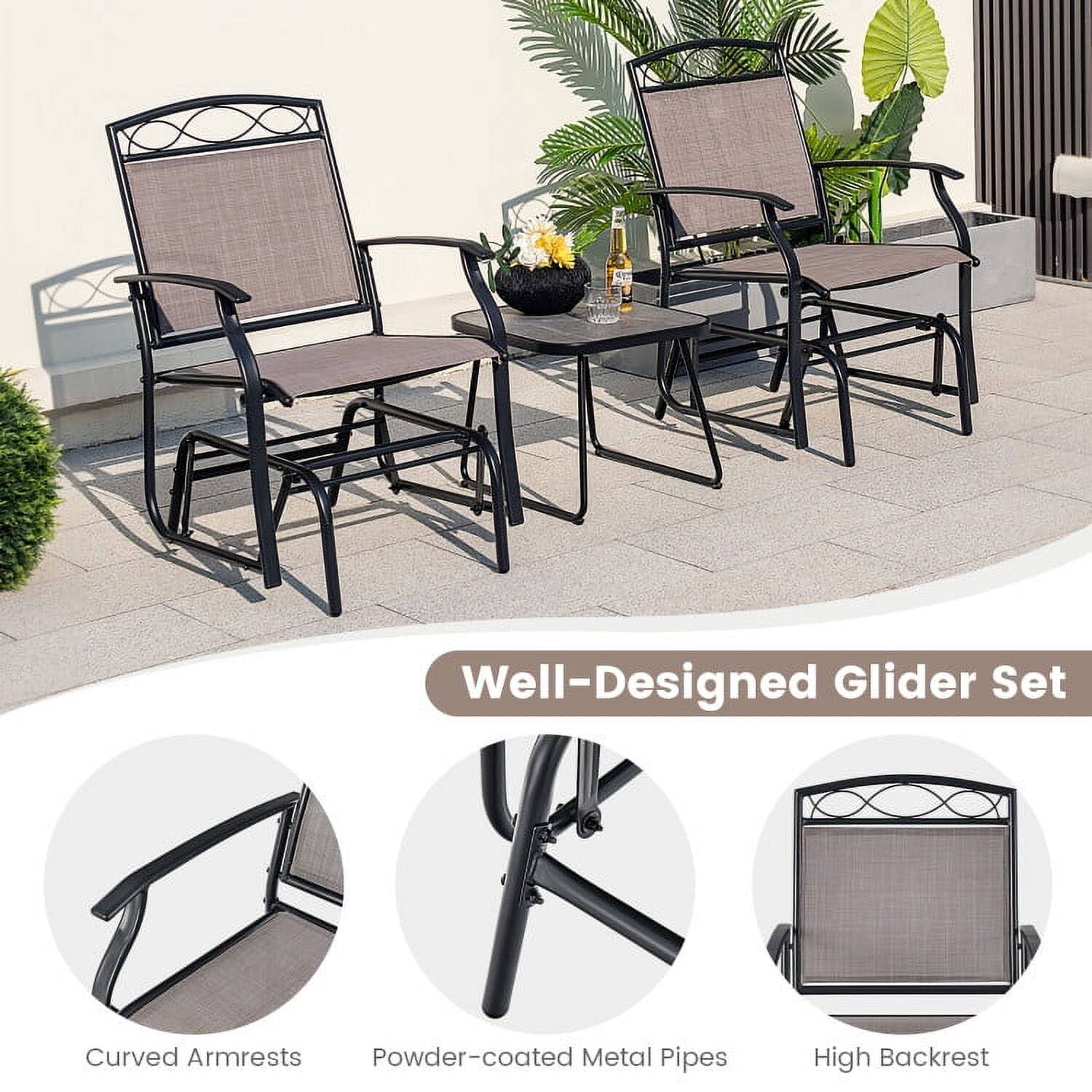 Well-Designed Glider Set

- Curved Armrests
- Powder-coated Metal Pipes
- High Backrest