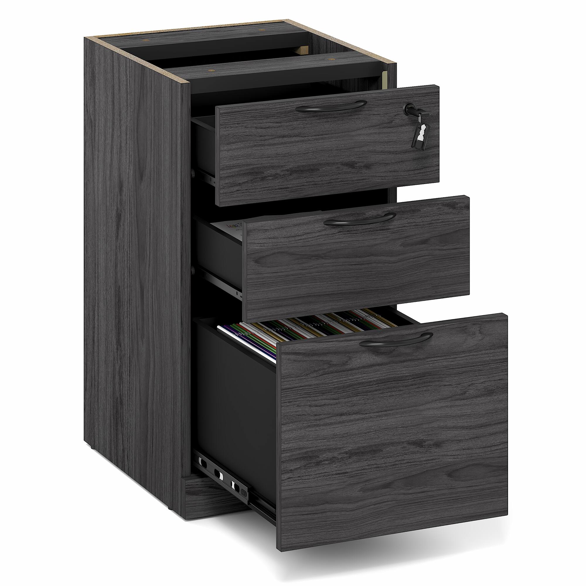 Alt View 8. Furinno - ROGER File Cabinet, 3-Drawer Pedestal Filing Cabinet with Lock and Drawer Organizer, for Home Office - Coastal Grey.