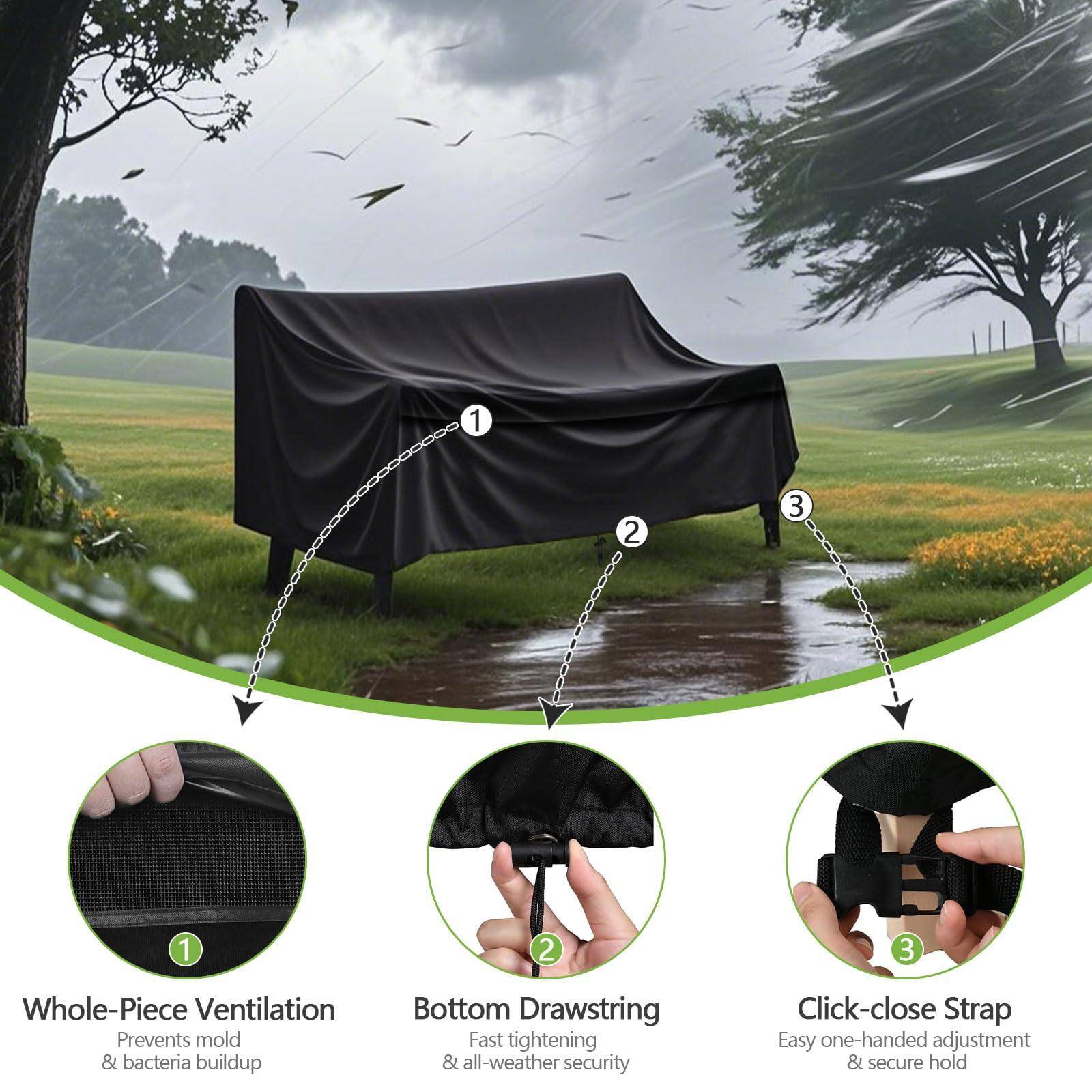 1. Whole-Piece Ventilation  
   - Prevents mold & bacteria buildup

2. Bottom Drawstring  
   - Fast tightening & all-weather security

3. Click-close Strap  
   - Easy one-handed adjustment & secure hold