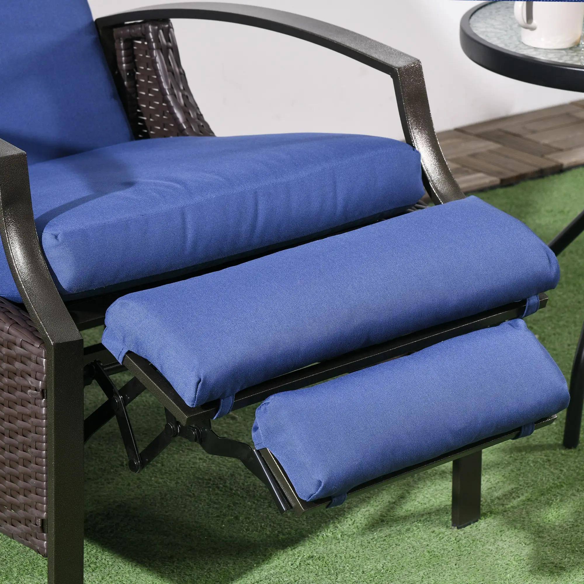 Back. Resenkos - Resenkos Outdoor Rattan Recliner Chic Set With Cushions & Footrests, Wicker Lounge Chair With Armrests, Dark Blue - Dark Blue.