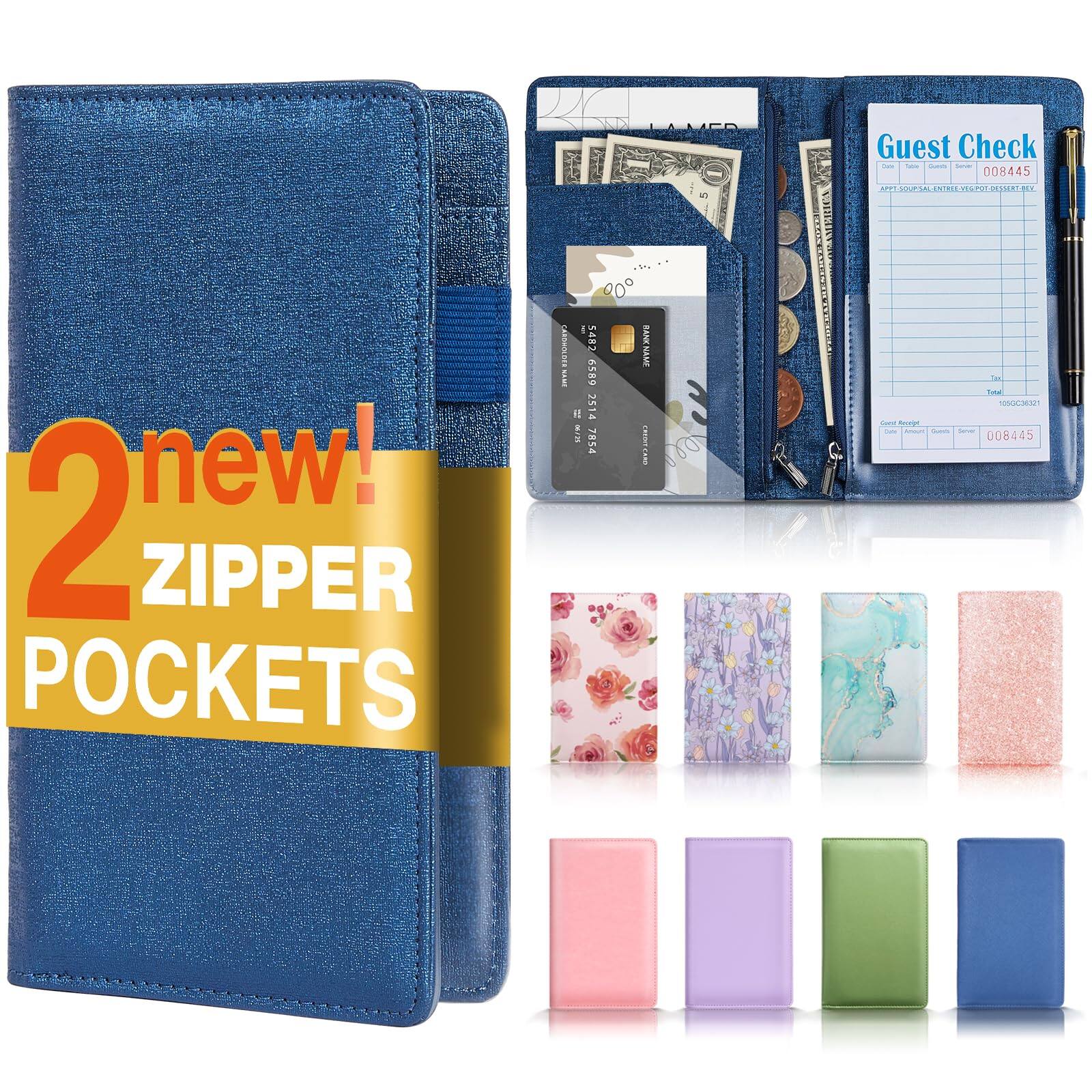 Stylel Star - Server Book With 2 Zipper Pockets Leather Books For Waitress Waiter Sturdy Money Pocket And Servers Accessories