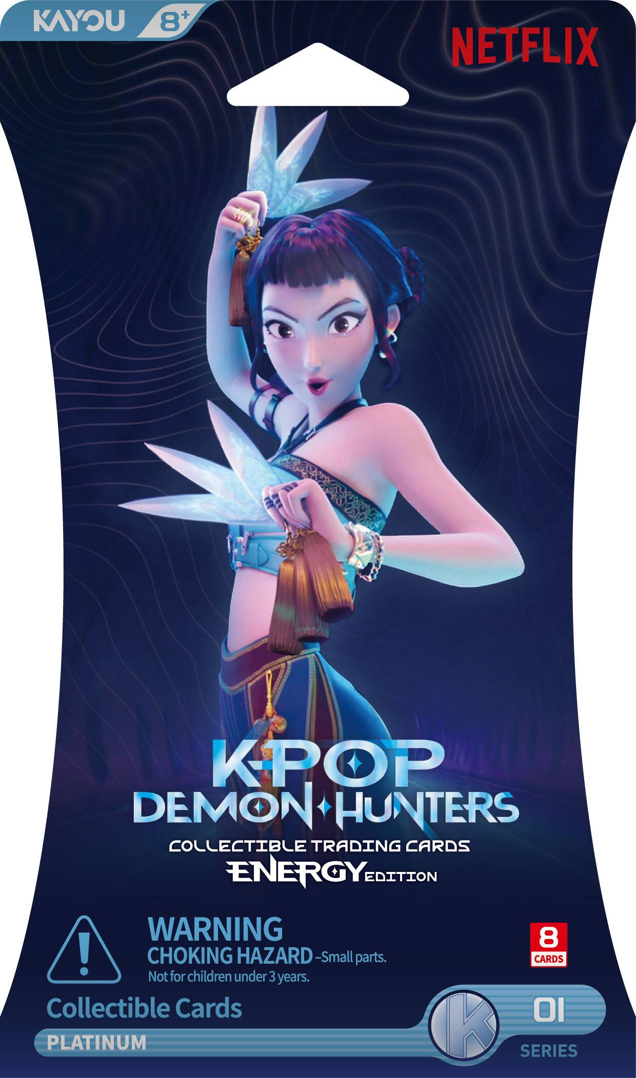 KAYOU 8+ NETFLIX KPOP DEMON HUNTERS COLLECTIBLE TRADING CARDS ENERGY EDITION WARNING 8+ CHOKING HAZARD - Small parts. Not for children under 3 years. Collectible Cards OI PLATINUM K SERIES