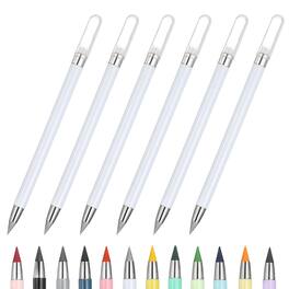 Unique Bargains - Eternal Pencil, 6pcs Mech Sharpened Metal Pencils Set for Coloring, Sketch Drawing, Writing - White