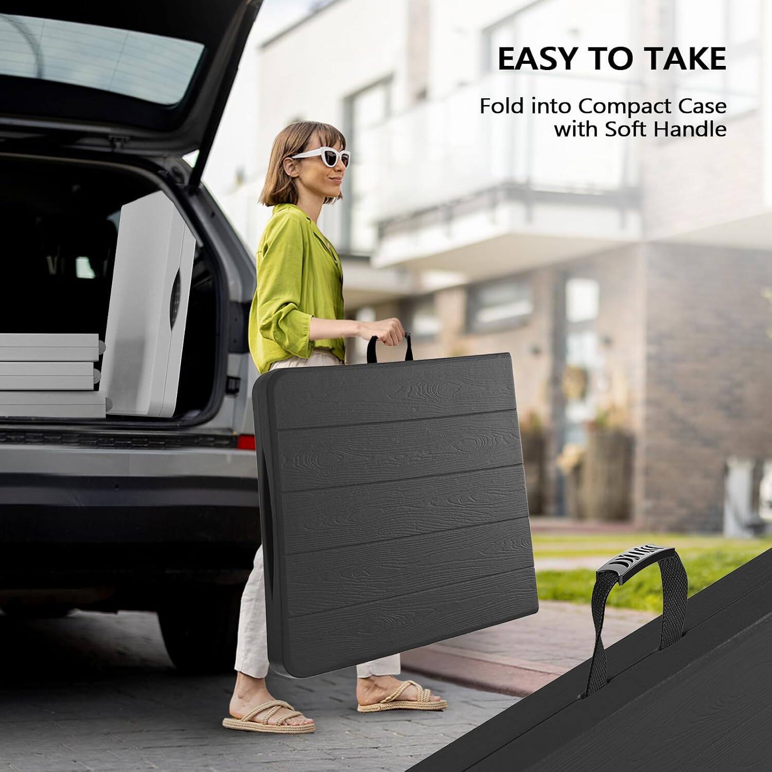 EASY TO TAKE  
Fold into Compact Case with Soft Handle