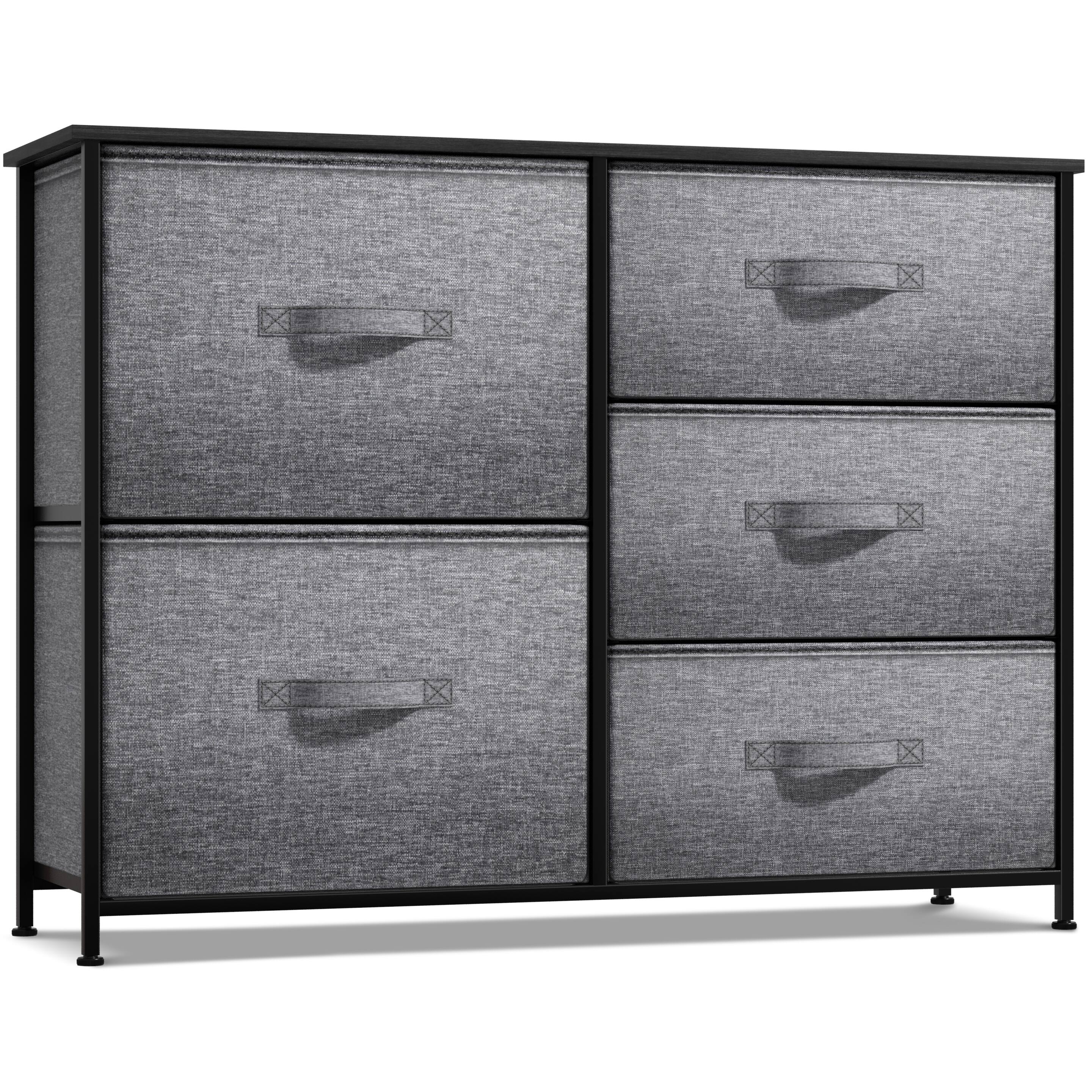 Sorbus - Dresser with 5 Drawers - Storage Chest Organizer with Steel Frame, Wood Top, Handles, Fabric Bins - Black