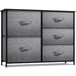 Sorbus - Dresser with 5 Drawers - Storage Chest Organizer with Steel Frame, Wood Top, Handles, Fabric Bins - Black