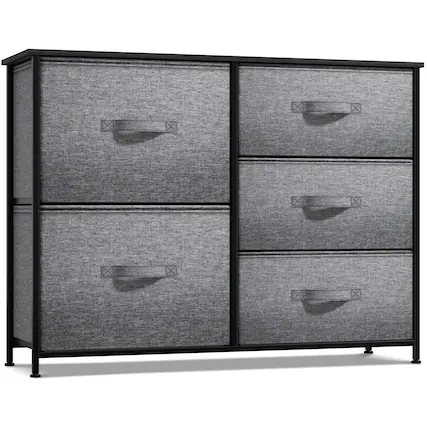 Front. Sorbus - Sorbus Dresser with 5 Drawers - Storage Chest Organizer with Steel Frame, Wood Top, Handles, Fabric Bins - Black.