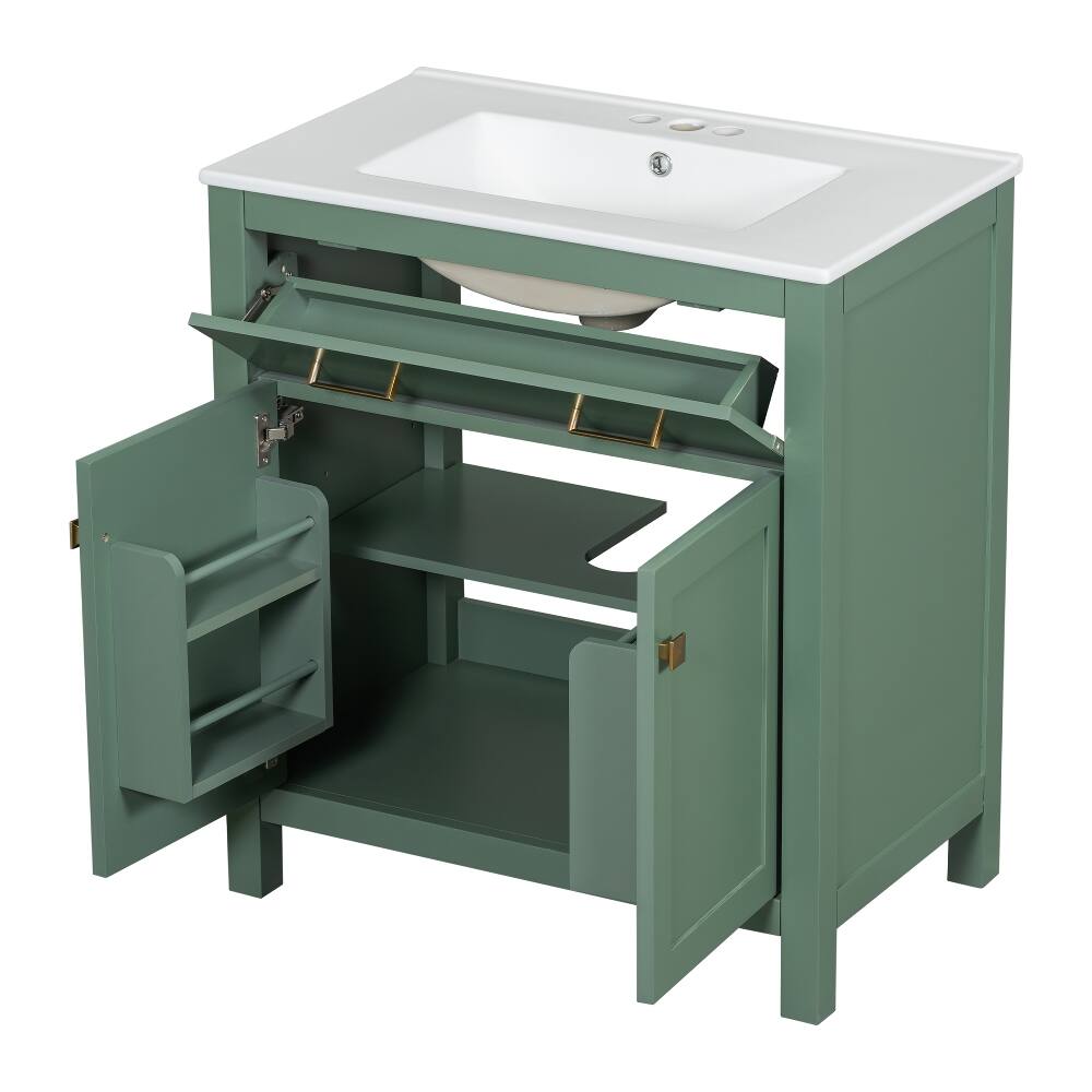 Alt View 8. Loheer - Loheer 30 Inch Green Bathroom Vanity with Ceramic Sink Modern Single Sink Vanity Freestanding - Green.