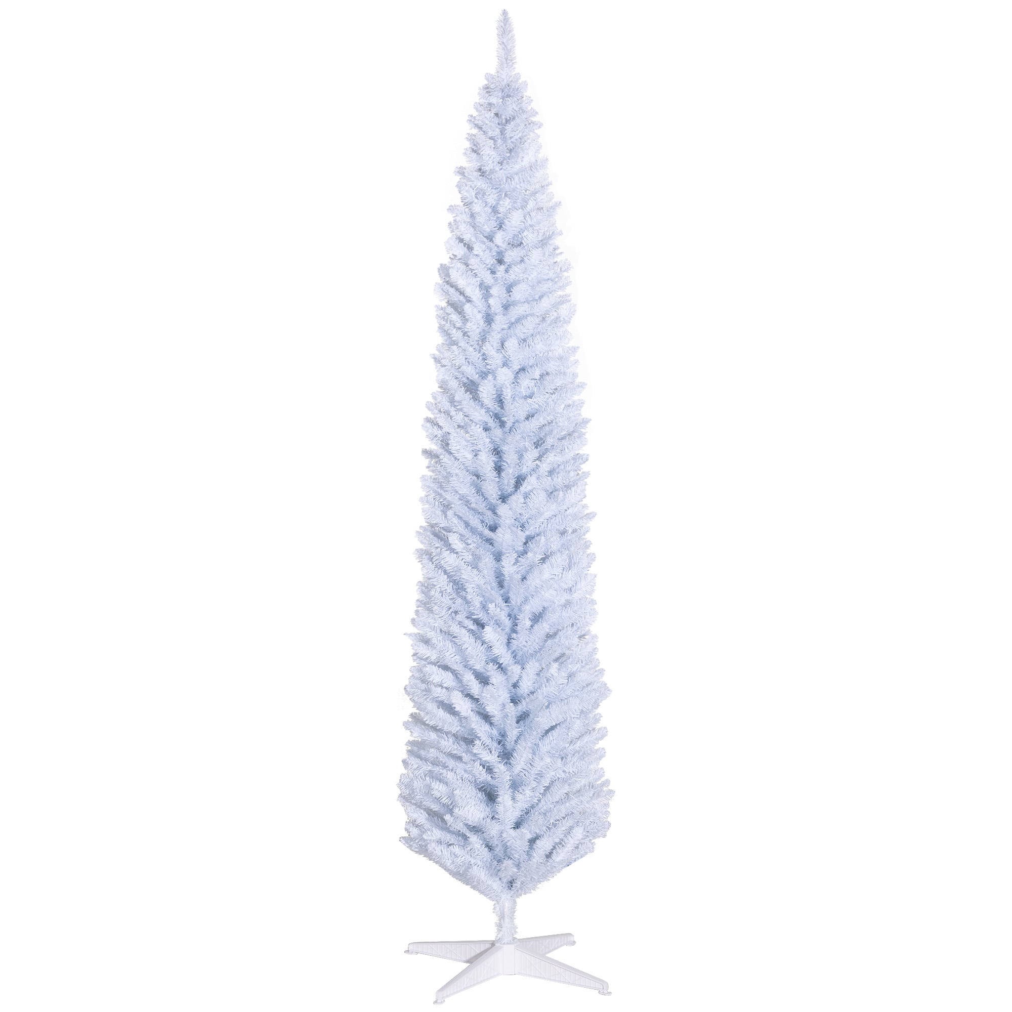 Front. Homcom - Artificial Pencil Christmas Tree, Slim Xmas Tree with 618 Realistic Branch Tips and Plastic Stand - White.
