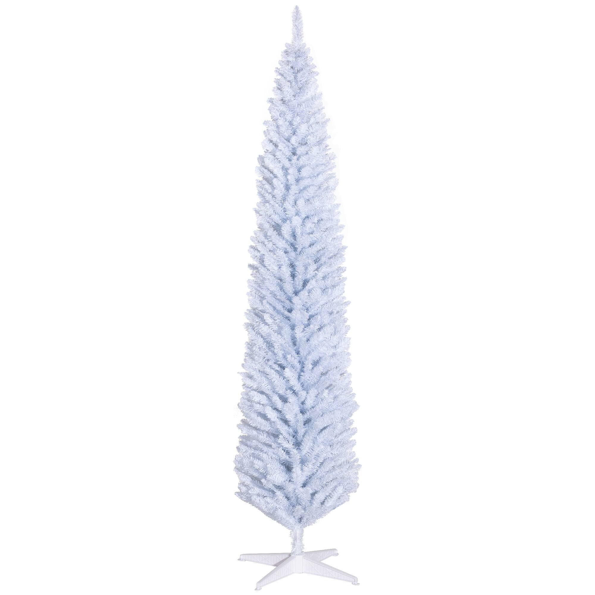 Homcom - Artificial Pencil Christmas Tree, Slim Xmas Tree with 618 Realistic Branch Tips and Plastic Stand - White