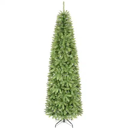 Front. Costway - Costway 7.5 FT Artificial Pencil Christmas Tree with 1075 Lush Branch Tips & Metal Stand - Green.
