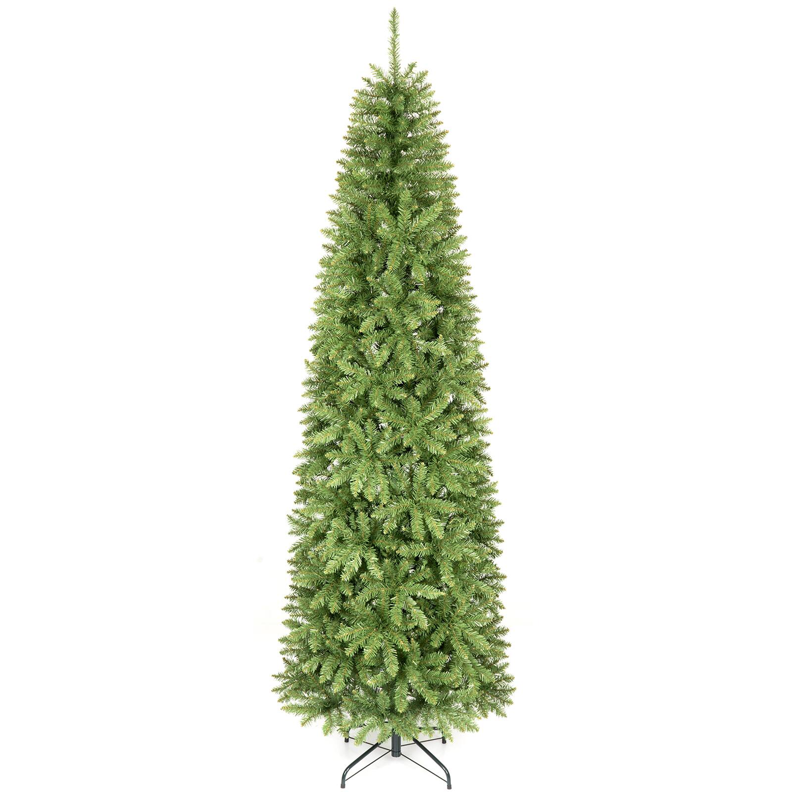 Front. Costway - Costway 7.5 FT Artificial Pencil Christmas Tree with 1075 Lush Branch Tips & Metal Stand - Green.