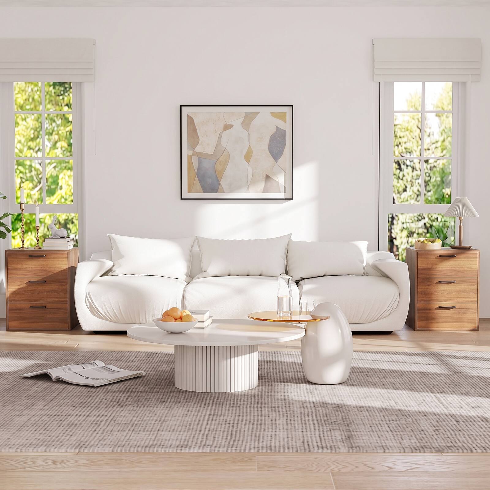 Alt View 3. Costway - Costway 2PCS 3 Drawer Dresser Chest of Drawer Storage Cabinet with Wide Storage Space - Walnut.