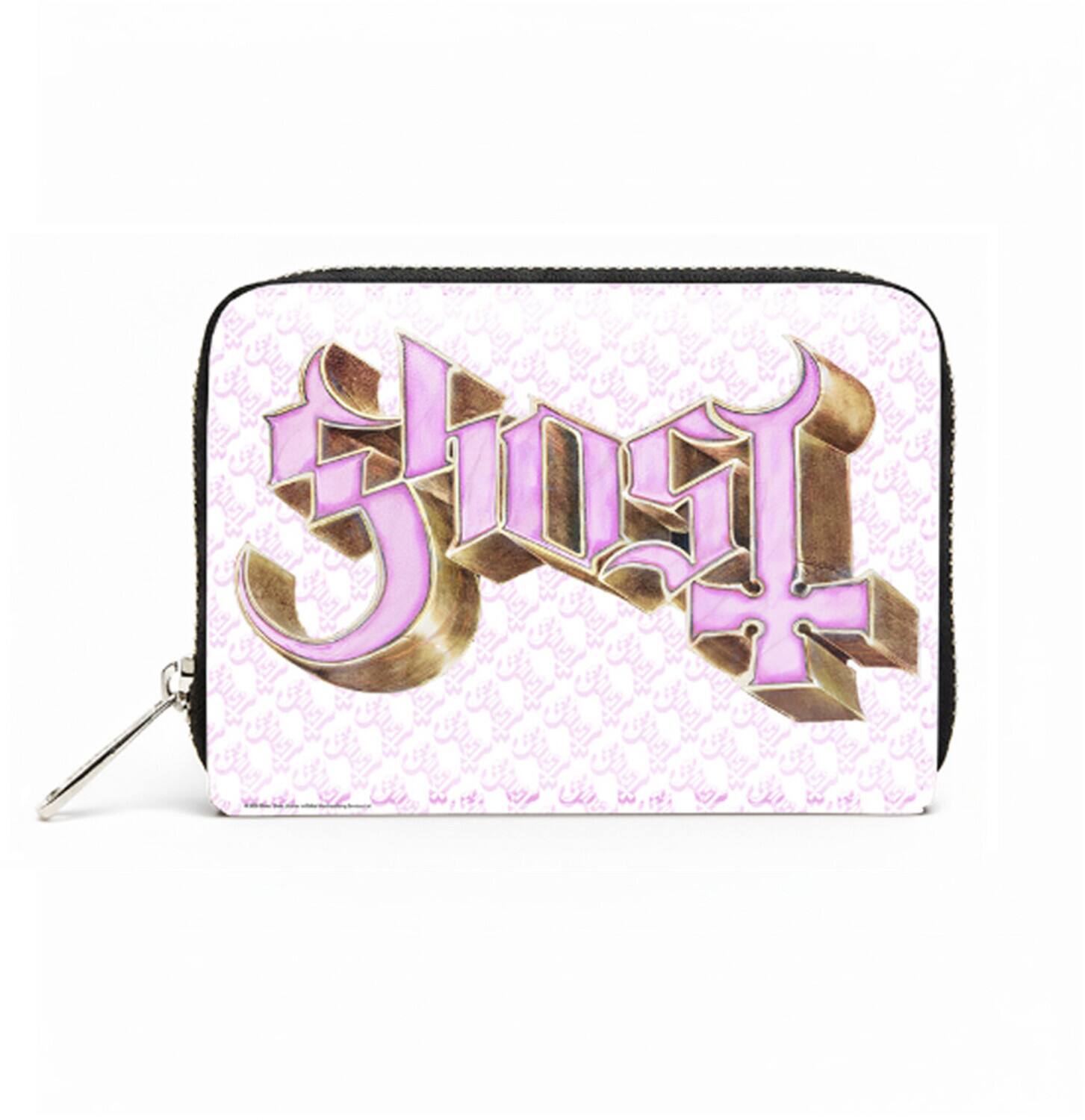 PopMarket - Ghost - Rocksax - Ghost - Pink Logo - Bi-Fold Zipped Wallet/Purse (White & Pink) - Multicolor