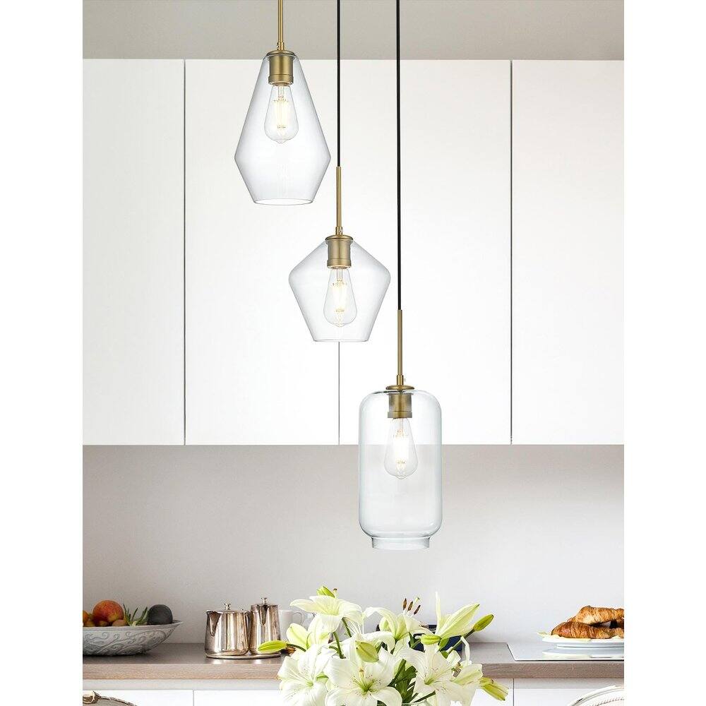 Alt View 6. Living District - Gene 17.5 Inch Pendant Clear Shade in Satin Gold - Satin Gold And Clear.