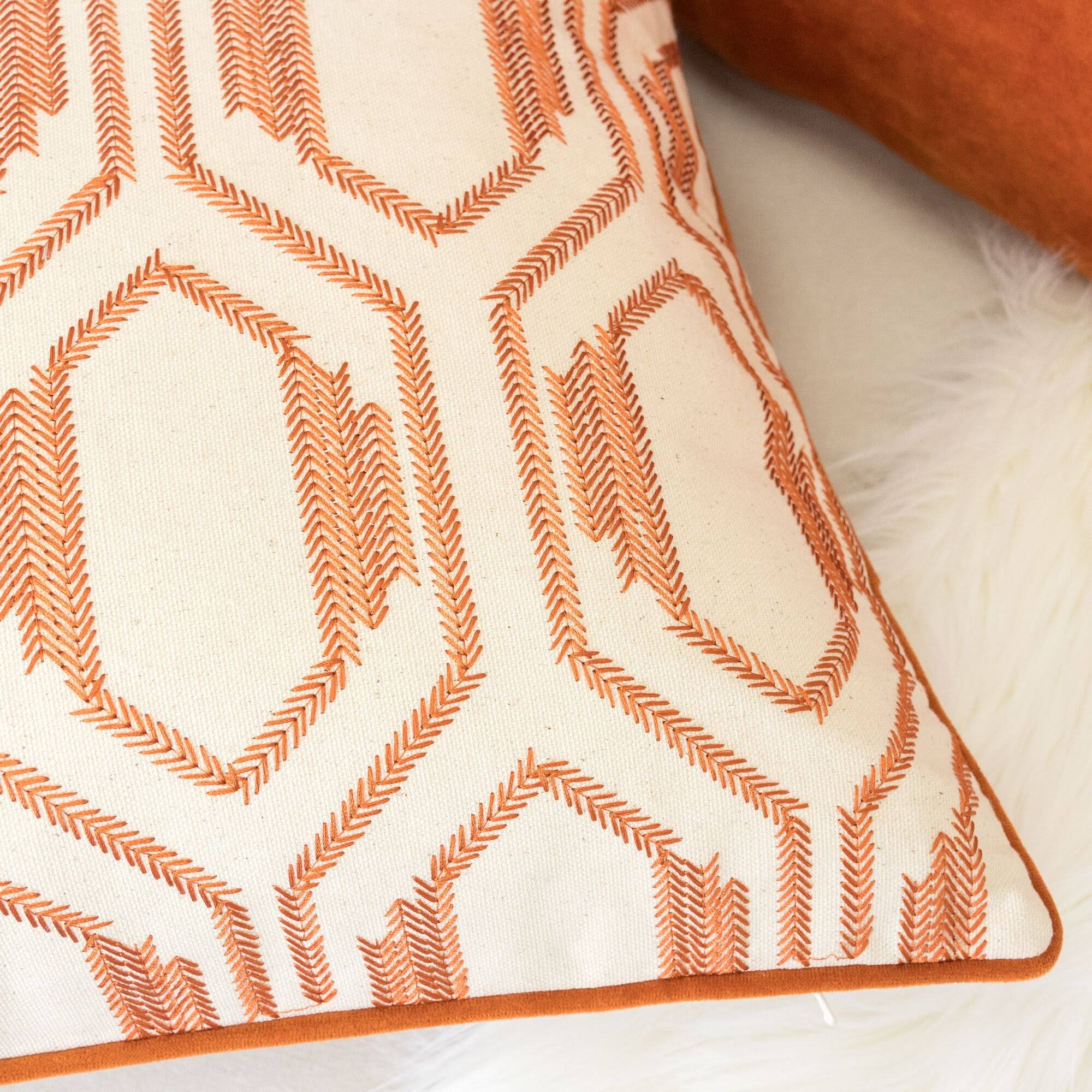 Back. TinyHomie - Geometric Embroidered Cotton Throw Pillow Rust Modern Accent - Rust.