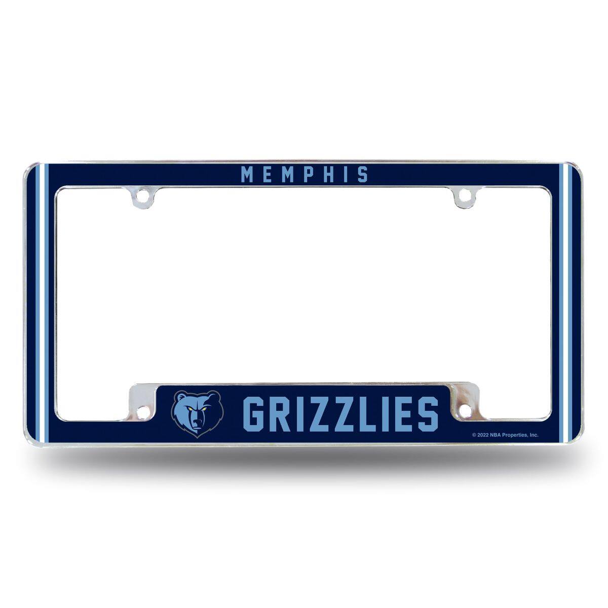 Memphis Grizzlies Chrome Metal License Plate Frame with Full Frame Team Color Graphics