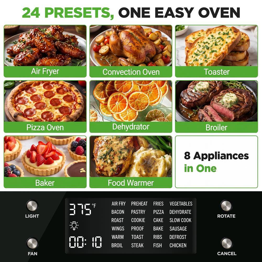 NutriChef 26 Quart Air Fryer Oven, French Door Toaster Oven, 24 Presets ...
