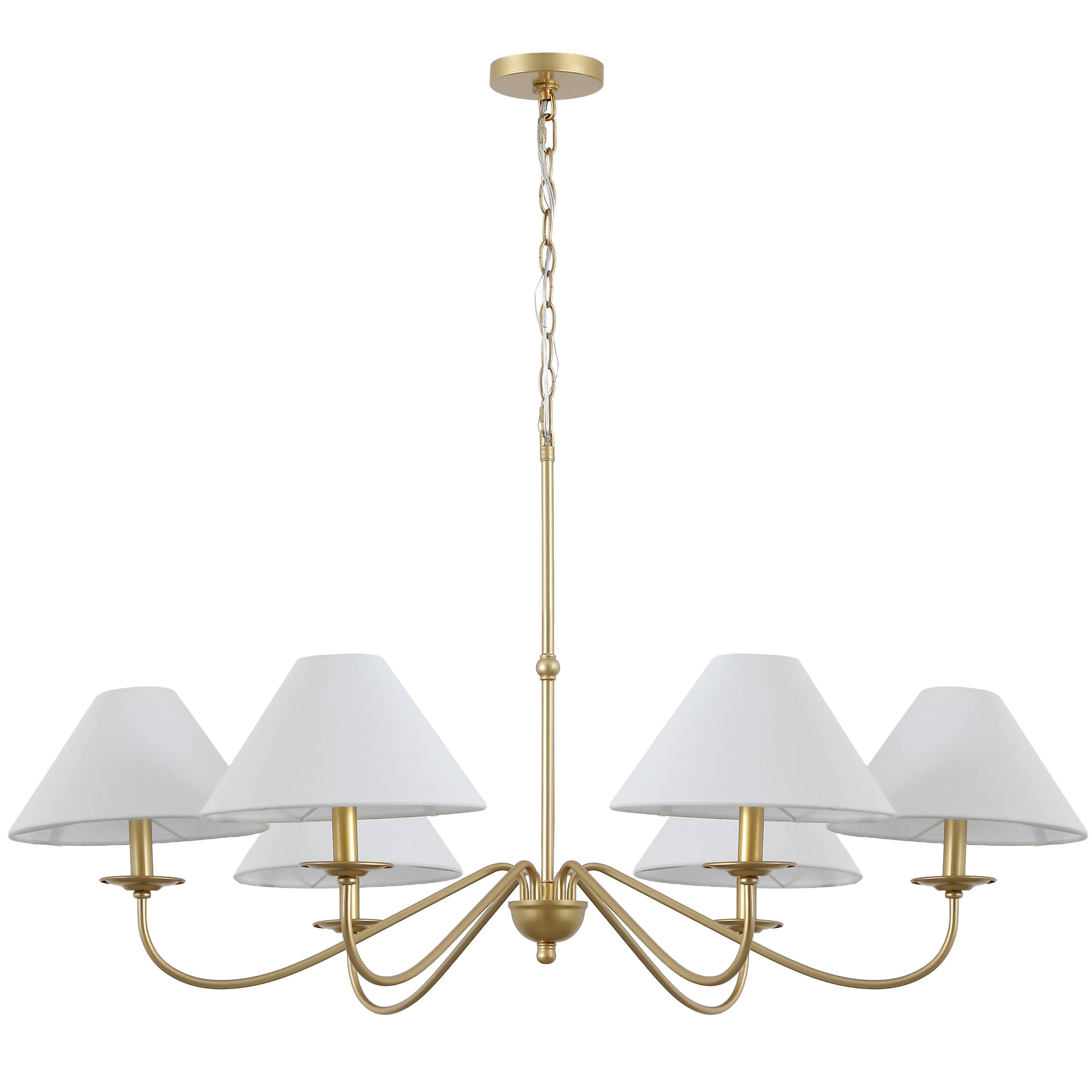 Alt View 7. Jonathan Y - Phoebe 41.5" 6-Light Grand French Country Adjustable Swooping Arm Candle-Style Metal LED Chandelier, Gold Painting - Gold Painted.