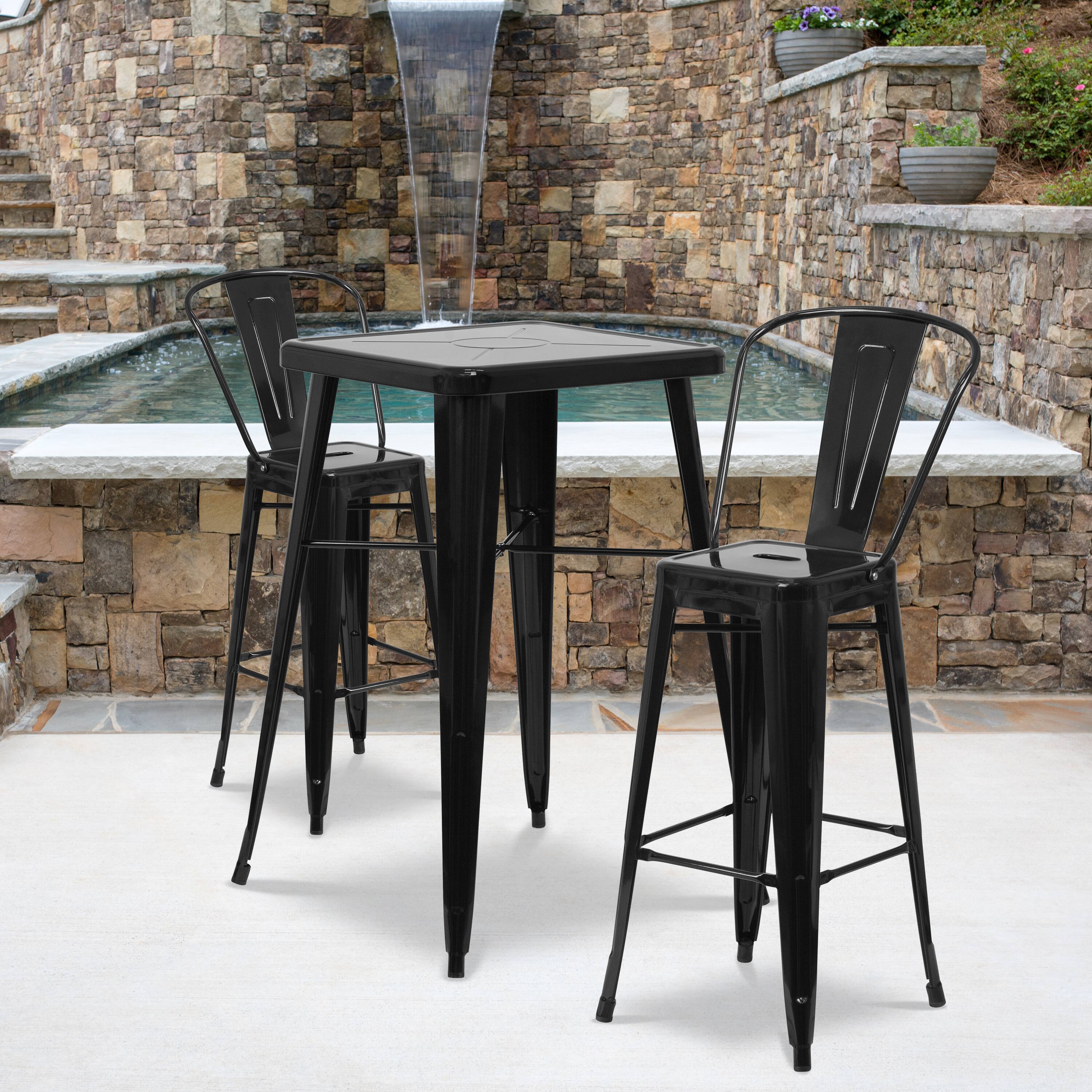 Alt View 2. Emma + Oliver - Commercial Grade 4 Pack 30" High Metal Indoor-Outdoor Barstool with Back - Black.