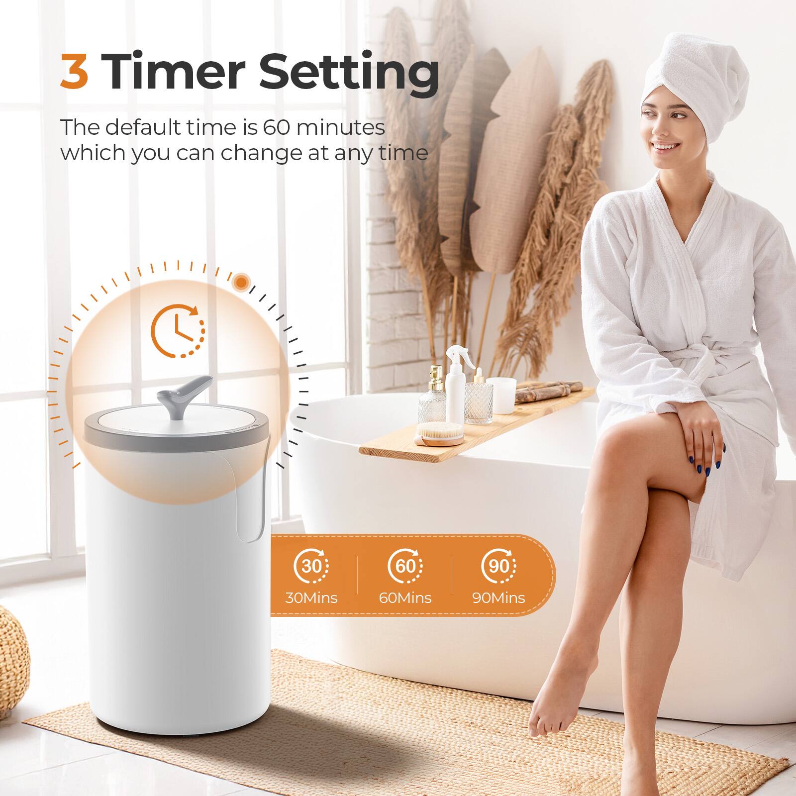 3 Timer Setting

The default time is 60 minutes which you can change at any time

30Mins 60Mins 90Mins