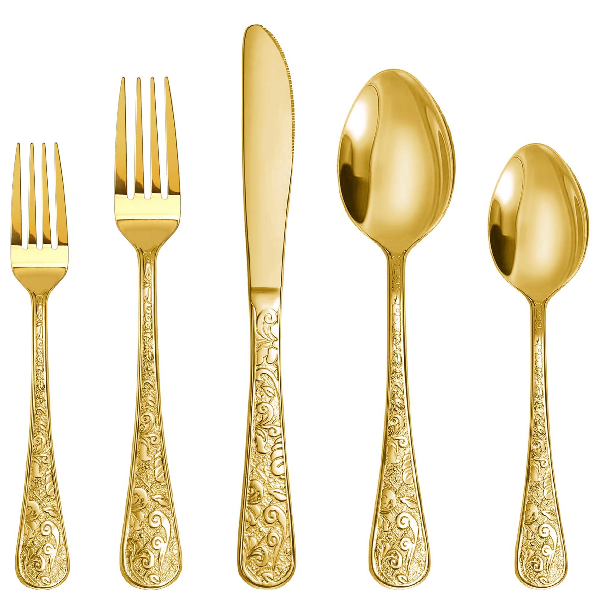 Dazzed Corner - Golden Silverware Set,Stainless Steel 20 Pieces Flatware Set - Gold