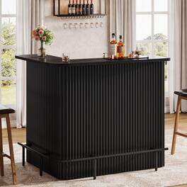 Tribesigns - 43.3-Inch L-Shaped Bar Table with 4-Tier Storage Shelves and Footrest for Kitchen or Home Bar - Black